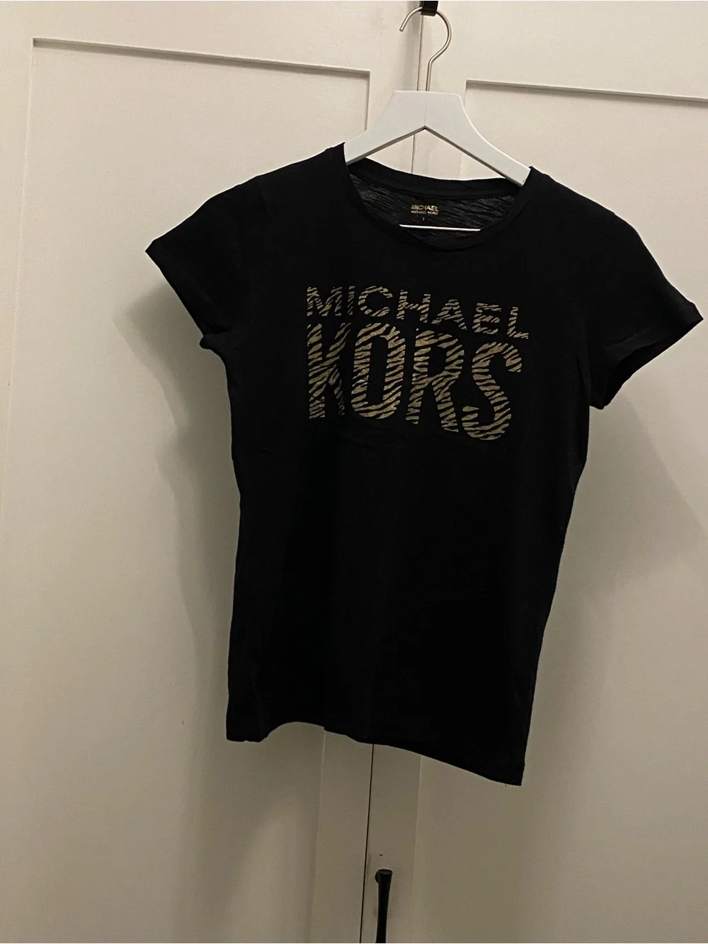 Michael Kors Black Short-Sleeve Logo Tee with Gold Print